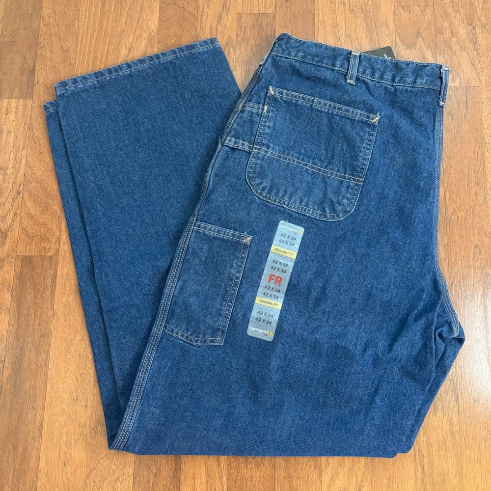 Carhartt FR Flame Resistant Denim Dungaree Jeans 42x34 Blue FRB13 DNM NWT Mens